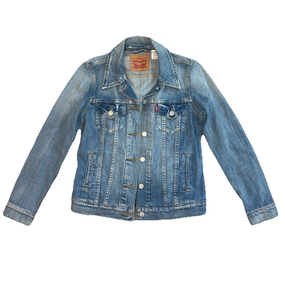 Levis Womens Denim Trucker Jacket Medium Wash Blue Jean Button Up Coat